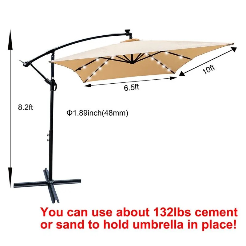 Rectangle 2x3M Outdoor Solar Powered LED Lighted Patio Umbrella Waterproof
