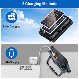 Rechargeable Work Light 100W, LED Work Light Rechargeable 12000mAh with Solar Panel/ 4 Lighting Modes/Stepless Dimming, Solar Work Light Portable for Camping, Car Repair, Power Failure