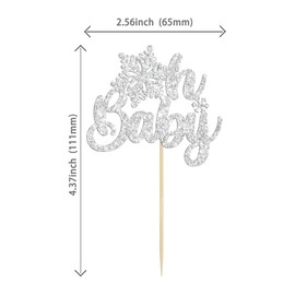 24 piezas de adornos para cupcakes de copo de nieve Oh Baby con purpurina para invierno, Oh Baby Snowflake Púas para cupcakes, baby shower, cumpleaños, Navidad, fiesta, decoración de pasteles, suministros plateados