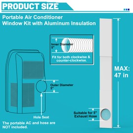 Chiligent Portable Air Conditioner Window Kit, 5" Diameter Adjustable Window Vent Kit with Aluminum Insulation, Reflecting Sunlight & Heat, Seamless & Insulated Portable AC Window Seal Kit