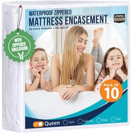 Utopia Bedding Mattress Protector Zippered Queen Size (Pack of 10), 100% Waterproof Bed Bug and Dust Mite Proof Mattress Encasement, Absorbent 6 Sided Mattress Cover
