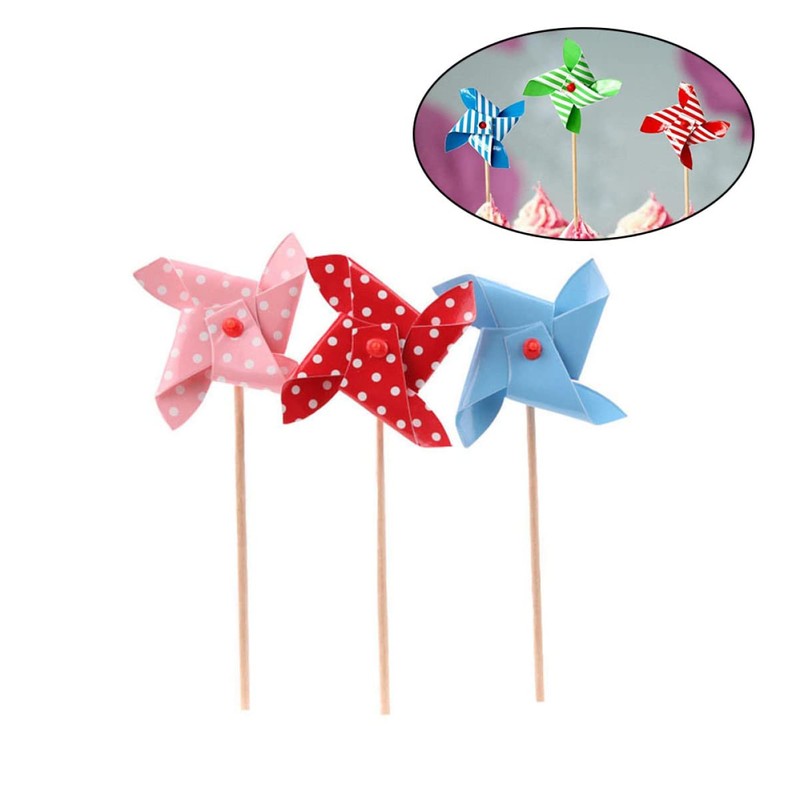 Cupcake Toppers 6pcs Mini Pinwheels miniature pinwheels tiny paper pinwheels