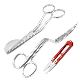 AAProTools Set of 3 6" Double Bent Curved Machine Embroidery and Applique Duckbill Scissors with Thread Cutter Nipper Red