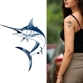 Dopetattoo 6 Sheets Temporary Tattoos for Women Adults Marlin Swordfish Jumping Fish Sailfish Temporary Fake Tattoo Men Woman Neck Arm
