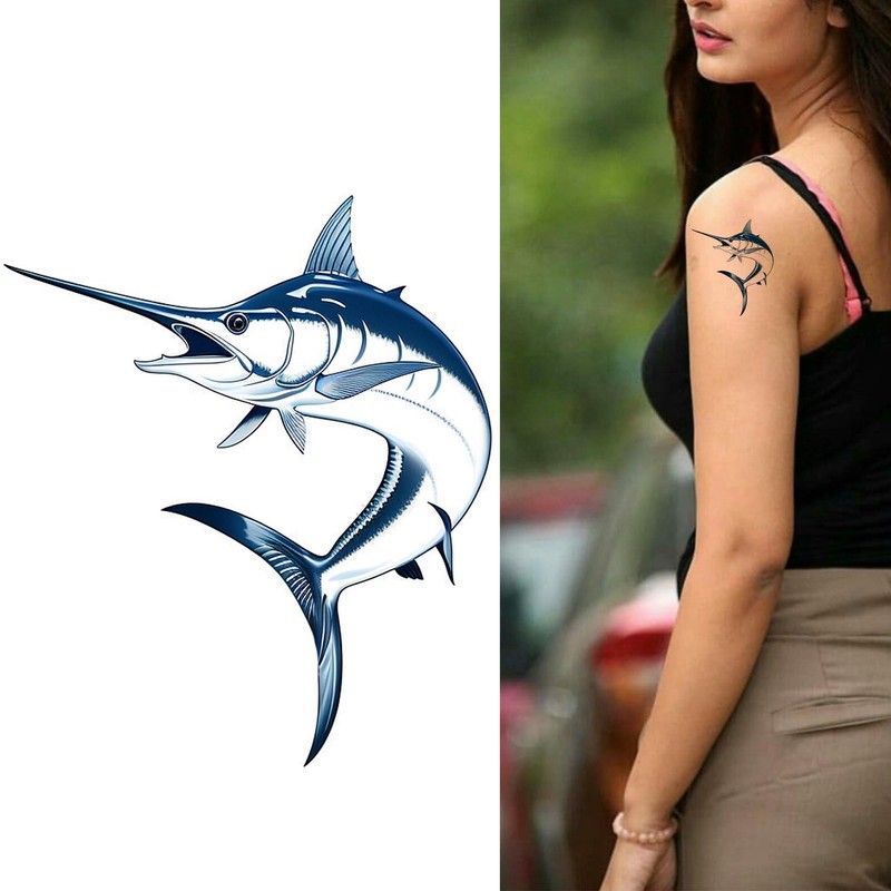 Dopetattoo 6 Sheets Temporary Tattoos for Women Adults Marlin Swordfish