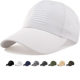 CYGTE American Flag Hat (XL, XXL, 3XL) Big Head Patriotic Ball Cap Men's Extra Large Cotton USA Baseball Cap - White - Plus Size