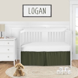 Sweet Jojo Designs Dark Green Boy Baby Crib Bed Skirt Nursery Dust Ruffle - Solid Color Hunter Forest Olive for Rustic Woodland Camo Deer Collection