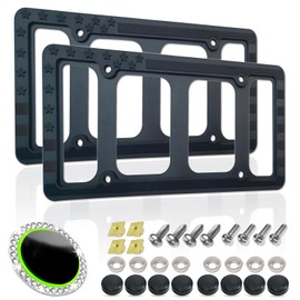 RCKJNJ American Flag License Plate Frames- Black Silicone Patriotic Car Tag Holder with Mounting Hardware & Screws Caps，2 Pack Front Rear for Men & Women