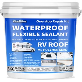 RV Roof Waterproof Flexible Sealant, Wadities 105oz White Solar Reflective Sealant, Self Leveling Crack Filler for Campers, Driveway, Walkway, Patio, High Elasticity Caulking Glue for Joint
