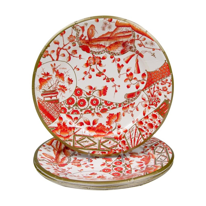 Caspari Gilded Porcelain Coral Dinner Plates - 8 Per Package