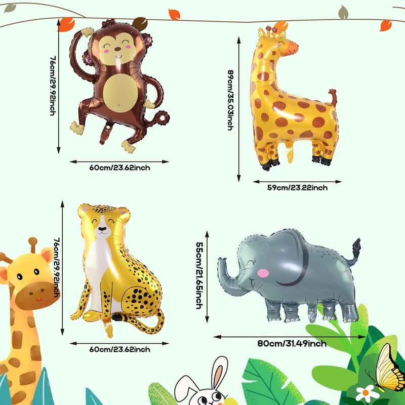 Safari Animal Foil Balloons Set - 9 Giant Jungle Balloons