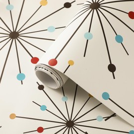 MotiMind Retro Peel and Stick Wallpaper Atomic Starburst Wall Decals 15.75" x 118" Mid Century Geometric Wallpaper Vintage Removable Wall Decals for Bedroom Kitchen Drawers Cabinets