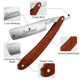 Zertone Straight Razors for Men Kit with Strop - Straight Edge Razor Natural Wood Scale – Sharp, High Hardness Carbon Steel Cutthroat Straight Razor Shaving Kit, Vintage Wood Handle, Barber Razor