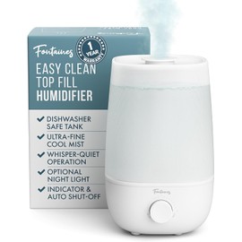 Fontaines Luxury Top-Fill Cool Mist Humidifier - 360° Ultra-Fine Spray, Whisper-Quiet Operation, Dishwasher-Safe Tank, Nightlight & Auto Shut-Off, Easy to Clean for Home, Bedroom, Baby Nursery