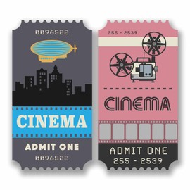 2 x 10cm Retro Cinema Ticket Vinyl Stickers Decals Laptop Movie Lover Fun #9809 (5.5cm Wide x 10cm Tall)