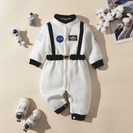 HKYFNNBW-Toddler Baby Boys Girls Rompers Astronaut Jumpsuit Patch Patchwork Snap Closure Outfits Fall Clothes Bodysuits (White, 9-12 Months)