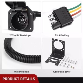 Nilight 4 Way Flat to 7 Way RV and 4 Way Trailer Wiring Harness Adapter w