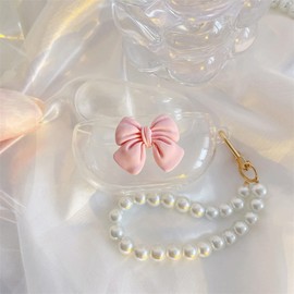 Rertnocnf Creative Cute Kawaii Bowknot Case Compatible with Beats Studio Buds 2021 Portable Accessories Transparent Shockproof Protector for Wireless Noise Cancelling Earbuds Pink