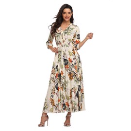 Floral Print Maxi Dress Women Button Up Split Long Flowy Bohemian Beach Party Dresses X-Large