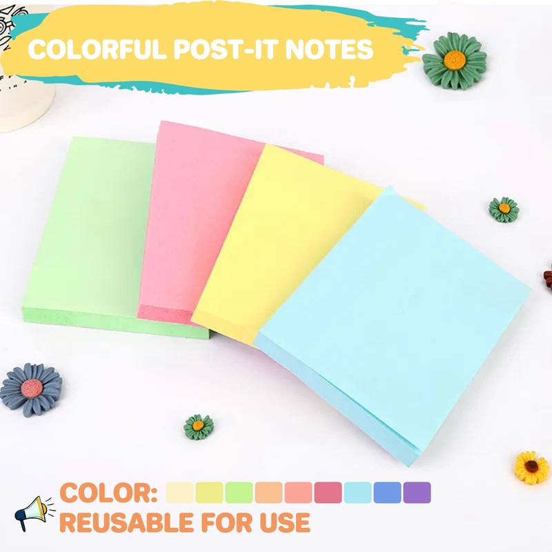 (9 Pack) Sticky Notes 3x3 Inches Colorful Sticky Notes，Super Sticking