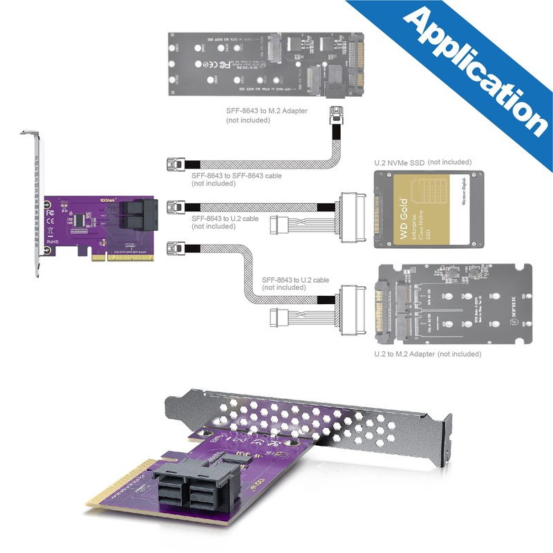 10Gtek® PCIe 3.0 X8 to SFF-8643 Adapter for U.2 SSD,