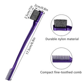 LENTQIUTT 3 Pieces Edge Comb, Rounded Bun Comb for Smooth Braids, Slicker Comb, Hair Comb, Bristle Comb, Baby Hair Comb for Hairdressers Women Children (Purple)