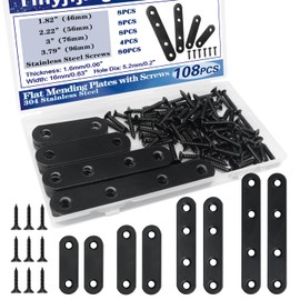 108PCS 4Sizes Flat Metal Brace Brackets Mending Plates for Wood Stainless Steel Bracket Plate with Holes (46mm/56mm/76mm/96mm) YY001-B
