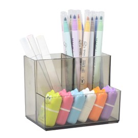 Marte Vanci Clear Pen Holder for Desk, Acrylic Pencil Holder Makeup Brush Holder with 3 Compartments, Acrylic Desktop Organizer for Vanity, Office, Home(1 Pack, Grey)