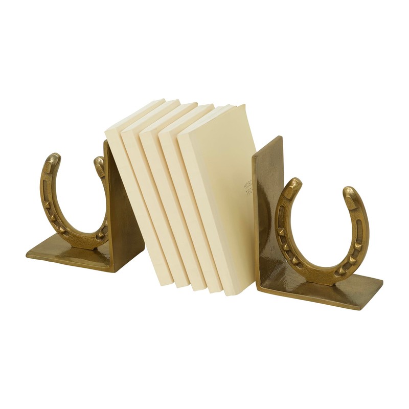Huntley Horse Shoe Bookends, Pair, Brass Antique Finish