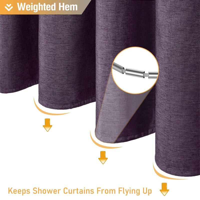 BTTN Purple Shower Curtain - Linen Textured Heavy Duty Waterproof