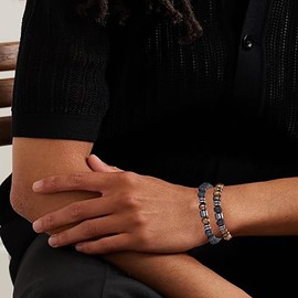 Crgwxzl Mens Beaded Bracelet Tiger Eye Natural Stone Bracelet Set 8MM Stretch white Howlite Lava Rock Beads Bracelets Adjustable Black Crystal Beaded Bracelet for Men Father Brother Jewelry Gifts