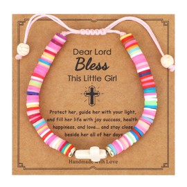 Cross Bracelet for Girls, Dear Lord Bless This Little Girl Bracelet Colorful Christian Jesus Religious Bracelets for Kids Jewelry Gifts for Teenage Women Daughter Sister Christmas , Catholic Gifts