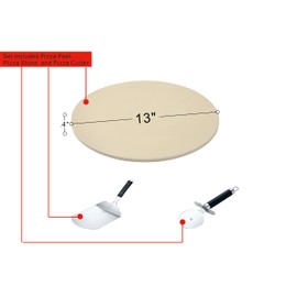 Concord 3 Piece Pizza Stone, Pizza Peel, Pizza Cutter, with Cordierite Heatwell Technology (Pizza set)