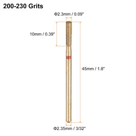 HARFINGTON 10pcs 200-230 Grits Diamond Grinding Bit 2.3mm Cylinder Head 2.35mm Shank 10mm Length Titanium Plated Stone Sanding Drill Bits Rotary Tool for Nails Grinding Polishing