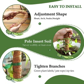 48 Inch Moss Pole, Bendable Moss Pole for Plants Monstera - Moss Poles for Climbing Plants Monstera, Plant Stakes for Indoor, Handmade Coco Coir Monstera Plant Support for Plants Grow Upward