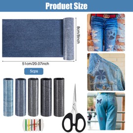 Iron-On Patches for Jeans, 5 Rolls Premium Iron-On Patches, Jeans, Iron-On Patches, Inside, Jeans Patches, Back Iron, Patches for Repair Jeans, Clothing of Children and Adults, 8 x 51 cm