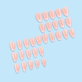30Pcs Almond Press on Nails Short Length Pink White Gradient Fake Nails with Designs Reusable Nude False Nails Glue on Nails French Acrylic Nails Glossy Full Cover Stick on Nails for Women Nail Supply