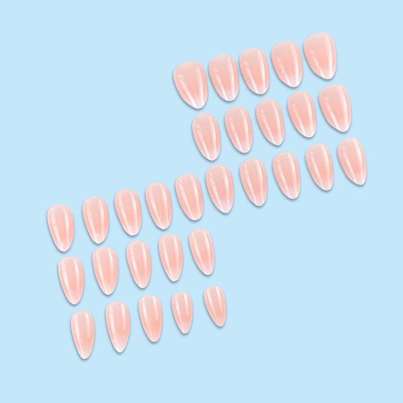 30Pcs Almond Press on Nails Short Length Pink White Gradient