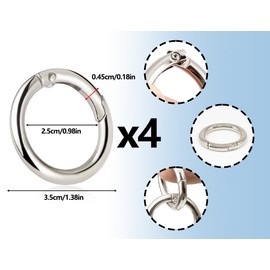 ZoeTekway Pack of 4 round carabiners, zinc alloy carabiner hooks, carabiner ring, ring carabiner snap, key ring rings, key ring accessories, O-ring bag rings, key chain ring, for key rings