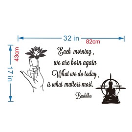 UIlMNIY Lotus Buddha Meditation Wall Decal Each Moring We are Born Again Quotes Wall Decor Sticker for Bedroom Art Removable Living Room Wall Mural Wallpaper AFN80 (Black)