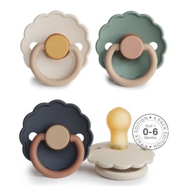 FRIGG Daisy Latex Dummy, Pack of 4, Natural Rubber Dummy, BPA-Free, Made in Denmark, Symmetrical Cherry Shape Teat, Multicoloured Bliss, Size 1 (0-6 Months))