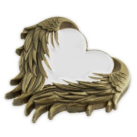 PinMart Heart with Angel Wings Enamel Lapel Pin – Enamel Heart Lapel Pin with Antique Gold-Plated Angel Wings – Wing Badge with Secure Clutch Back