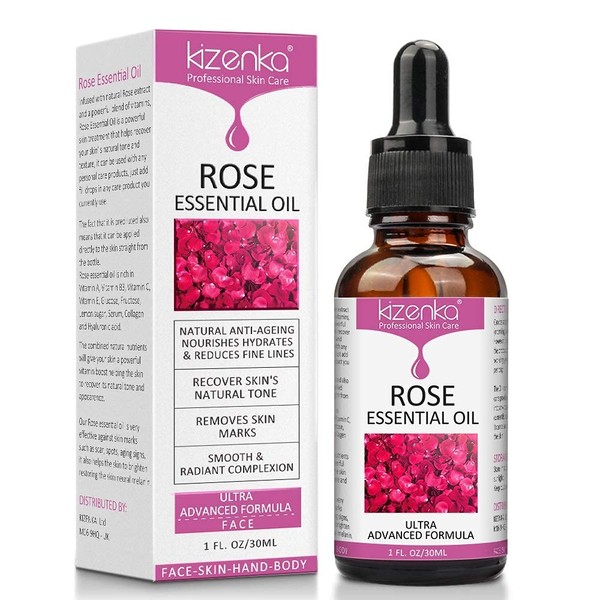kizenka Rose Essential Oil, Vitamin C Skin Care, Anti-Ageing Whitening Wrinkles, Perfect for Aromatherapy, Relaxation, Skin Therapy & More - Natural & Undiluted