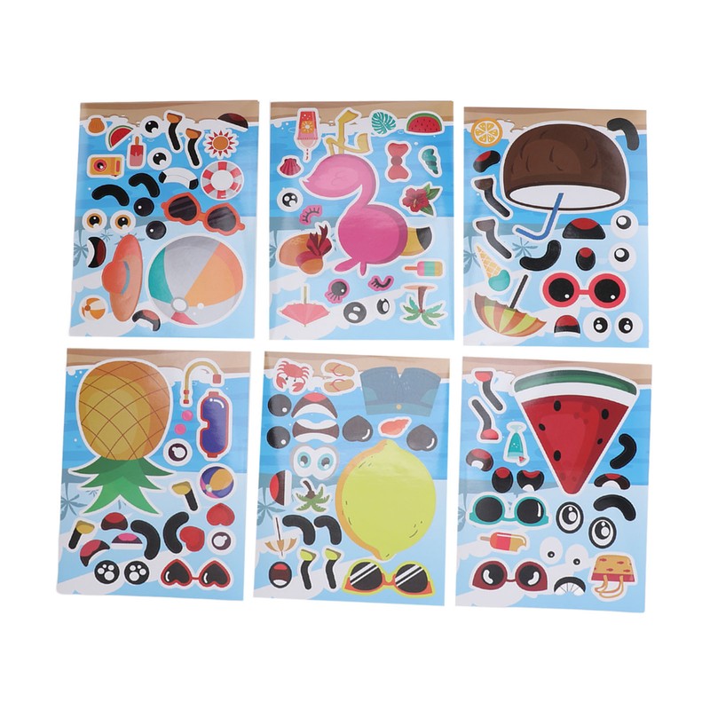 36PCS Facial Stickers for Kids Cartoon Hawaiian Beach Theme Sticker