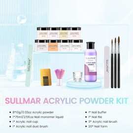 SULLMAR Acrylic Nail Kit Acrylic Nail Kit for Beginners with Everything 8 Colors Acrylic Powder Acrylic Liquid monomer with the Acrylic Nail Brush Nail Tools Nail Kits Acrylic Nails with Everything