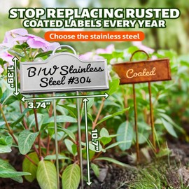 Stainless Steel 304 Plant Labels for Garden Outdoor | Metal Plant Markers Waterproof for Vegetables Herb Seedlings Flowers with 2 Pens | 25 Pack | Label Area 3.74'' x 1.39'' Height 10.75 Inch | Silver