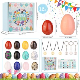 Munutix Easter Basket Stuffers Fillers,12Pcs Eggs & Gemstones Not Prefilled,Natural Crystal&Rock Eggs Stuffers Collection Kit,Favors for Theme Easter Party,Egg Hunt Gifts,Classroom Prize Supplies