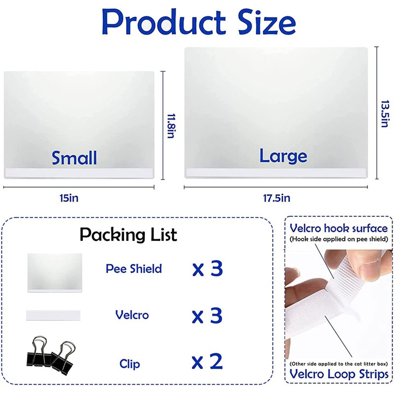 3 Pcs Cat Litter Box Pee Shields, Easy Clean Anti-Splashing