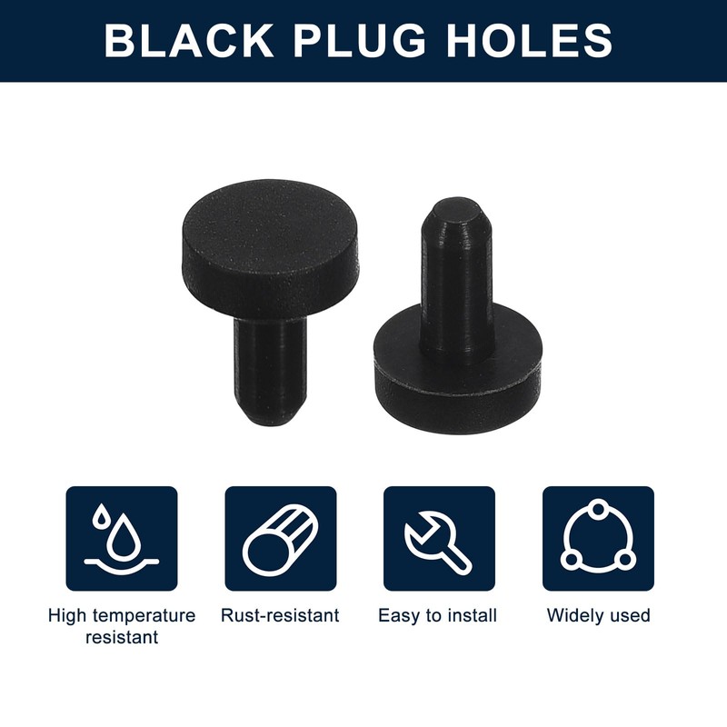 sourcing map 16 Pieces Black Rubber Stopper, 3mm Plug Holes