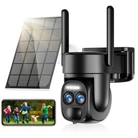 Uniter 2K Solar Security Cameras Wireless Outdoor, 2.4g & 5g WiFi PTZ Camera Battery Powered, Home Security Systems with Color Night Vision, Spotlight Siren, PIR Sensor